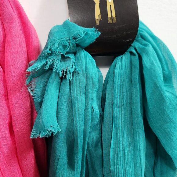 Fashion Scarf Thin Polyester  Colorful Pink Turquoise Oblong MIXIT Lot Of Two - Picture 2 of 9